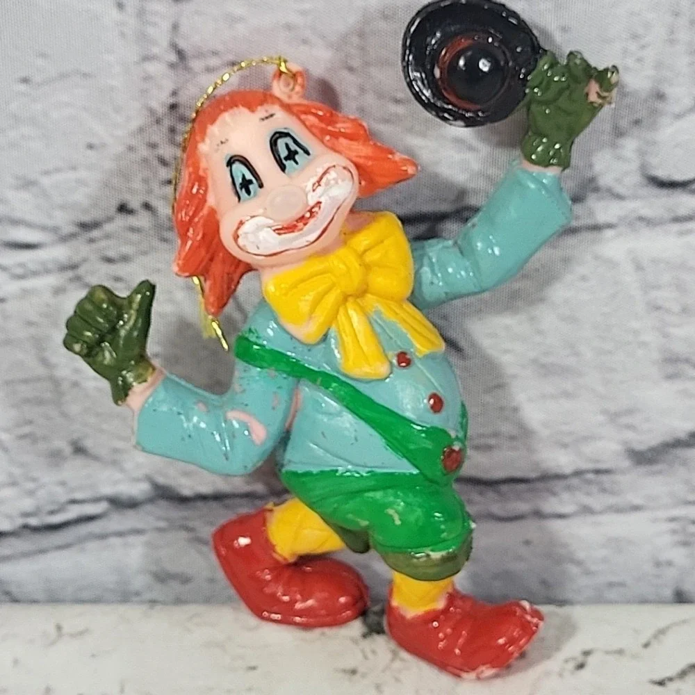 Vintage Christmas Ornament Blowmold Soft Plastic Circus Clown Hobo Flaw